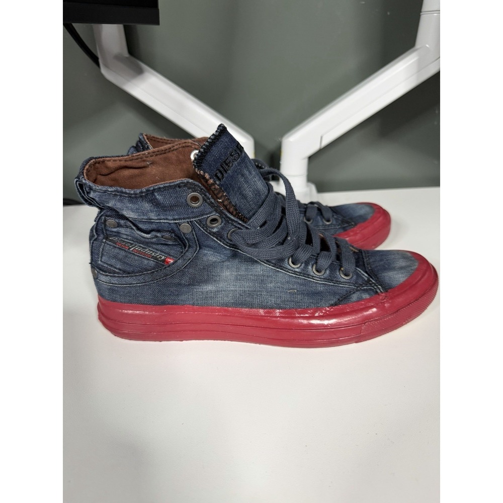 Diesel Blue Denim Contrast Red Sole Exposure High Top Mens Size 8 C-1